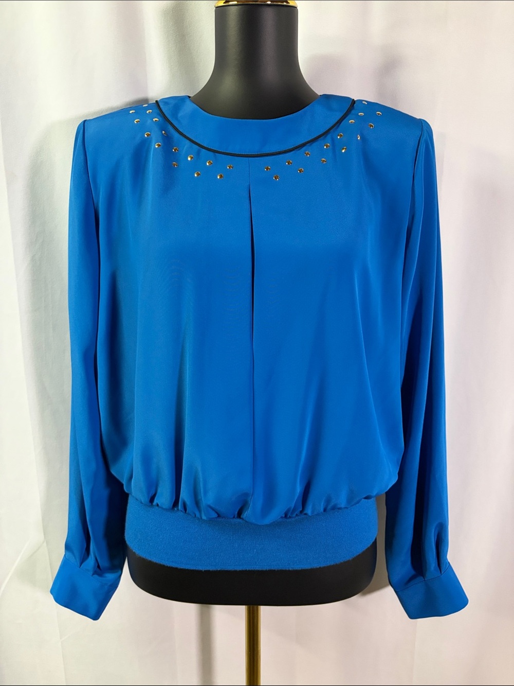 Vintage NWOT Andrea Gayle Blue Told Studded Long Sleeve Blouse